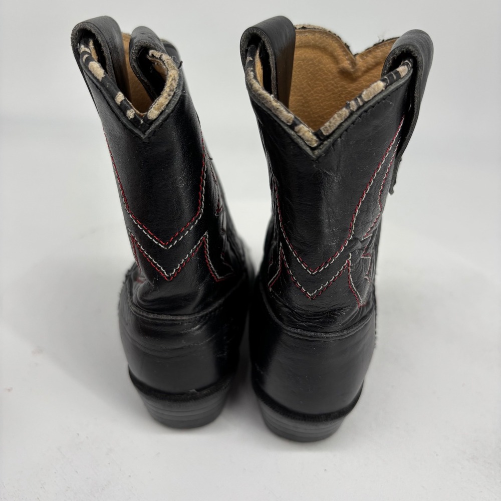 VTG Old West Cowboy Boots Kids Sz 5 Black Leather Metal Toe Cap Equestrian Rodeo - Picture 4 of 9